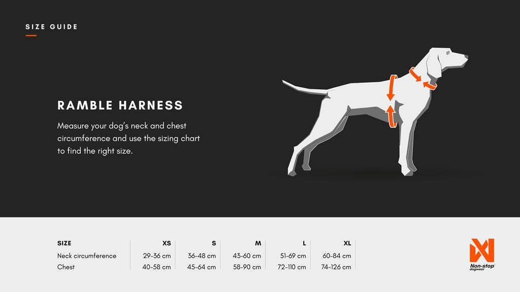 Size guide for Non-stop dogwear ramble harness