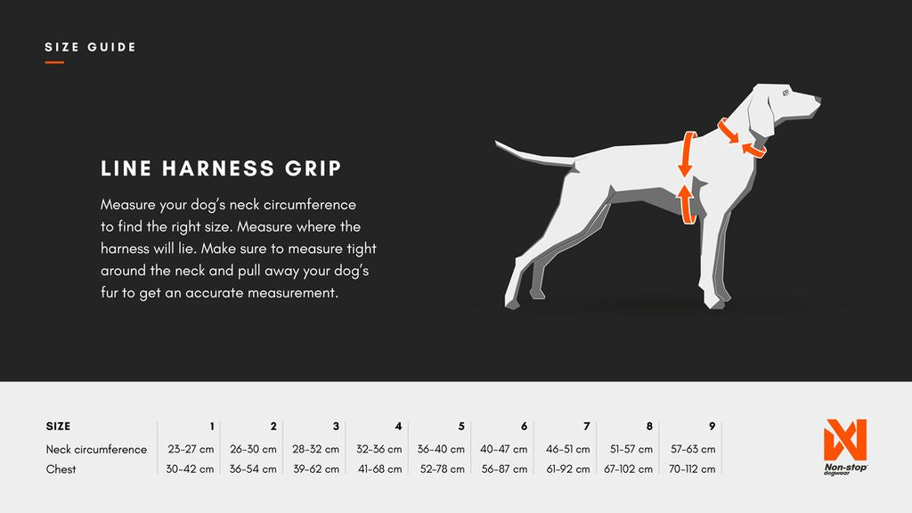 Non-stop dogwear Line Harness Grip WD Size Guide