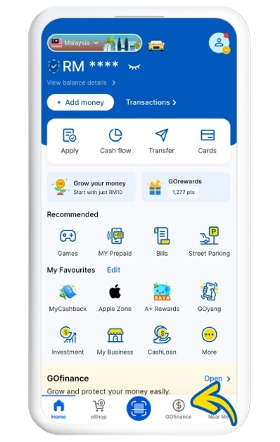 Tap on “GOfinance”