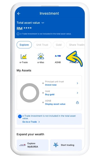 Choose ASNB and then tap proceed to access your ASNB account
