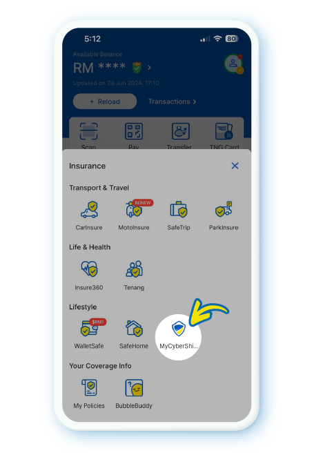 Then on “Insurance” and choose “MyCyberShield”